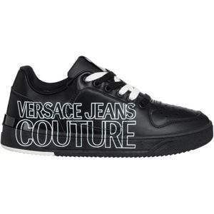 Versace Jeans Couture, Schoenen, Heren, Zwart, 42 EU, Leer, Gestreepte Starlight Sneakers met Veters