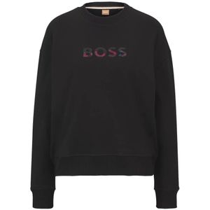 Hugo Boss, Sweatshirts & Hoodies, Heren, Zwart, M, Katoen, Relaxed Fit Katoenmix Sweatshirt met Logo
