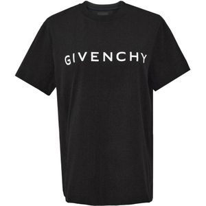 Givenchy, Tops, Heren, Zwart, M, Katoen, Zwart Signature Print T-Shirt