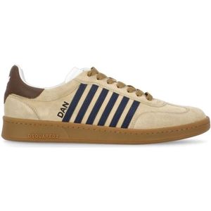 Dsquared2, Schoenen, Heren, Beige, 41 EU, Suède, Beige Suède Leren Sneakers Ronde Neus