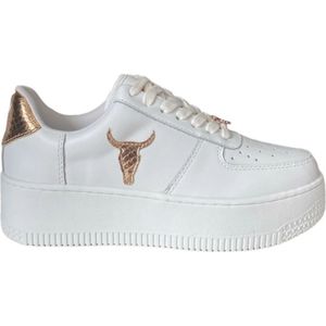 Windsor Smith, Schoenen, Dames, Wit, 40 EU, Leer, Leren Witte Sneaker Platform met Goldrose Print