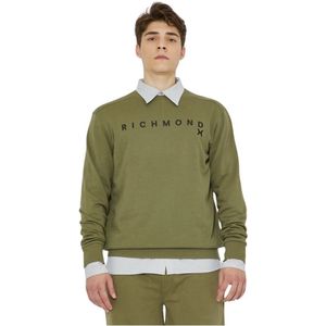 John Richmond, Logo Sweatshirt met Ronde Hals en Lange Mouwen Groen, Heren, Maat:S