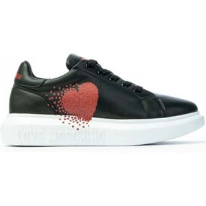 Love Moschino, Schoenen, Dames, Zwart, 36 EU, Leer, Leren Sneakers met Hartprint