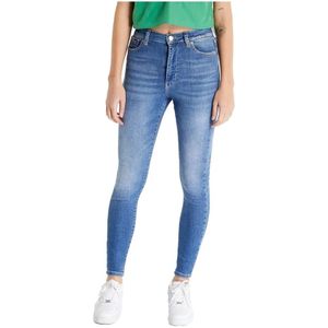 Tommy Jeans, Jeans, Dames, Blauw, W26 L30, Katoen, Blauwe Skinny Jeans met Hoge Taille en Opgezet Logo