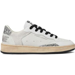 Crime London, Schoenen, Dames, Wit, 38 EU, Leer, Witte Leren Sneakers met Glitterdetails