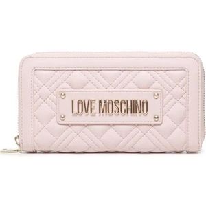 Love Moschino, Accessoires, Dames, Roze, ONE Size, Roze Quilted Portemonnee met Logo Plaque