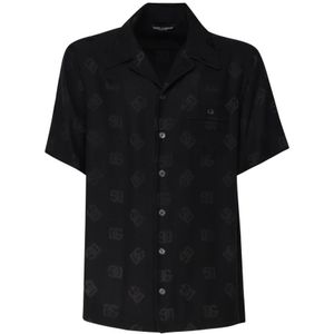Dolce & Gabbana, Overhemden, Heren, Zwart, L, Zwarte Zijden Overhemden met Vanity Kraag
