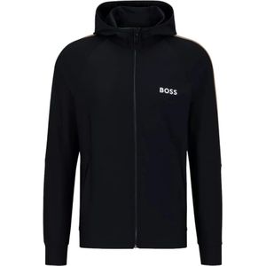 Hugo Boss, Sweatshirts & Hoodies, Heren, Zwart, XL, Polyester, Gestreepte Zip Hoodie voor Heren
