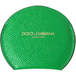Dolce & Gabbana, Tassen, Dames, Groen, ONE Size, Leer, Groene Leren Ronde Logo Handspiegelhouder