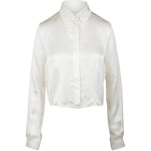 Alessia Santi, Blouses & Shirts, Dames, Wit, M, Satijn, Zijden Crop Blouse met Puntige Kraag