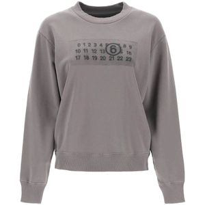 MM6 Maison Margiela, Sweatshirts & Hoodies, Dames, Grijs, S, Katoen, Sweatshirt met numerieke logo print