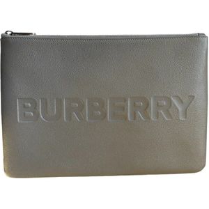 Burberry, Accessoires, unisex, Grijs, ONE Size, Grijze Leren Handtas Pouch