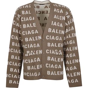 Balenciaga, Truien, Heren, Bruin, M, Wol, Logo Wollen Vest