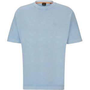Hugo Boss, Tops, Heren, Blauw, XL, Katoen, Lichtblauw T-shirt Ronde Hals