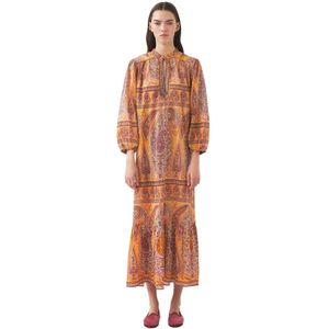 Antik Batik, Kleedjes, Dames, Oranje, S, Katoen, Print jurk Tajar
