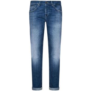 Dondup, Blauwe Skinny-Fit Jeans met Logo Plaque Blauw, Heren, Maat:W33