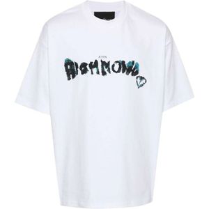 John Richmond, Tops, Heren, Wit, M, Katoen, Logo Voor Ronde Hals Korte Mouw T-shirt