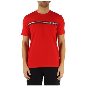 Tommy Hilfiger, Regular Fit Katoenen T-Shirt met Voorlogo Print Rood, Heren, Maat:S