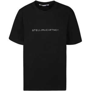 Stella McCartney, Tops, Dames, Zwart, S, Katoen, Witte Katoenen T-shirt Ronde Hals Korte Mouwen