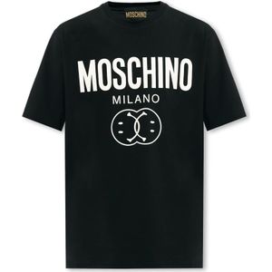 Moschino, Tops, Heren, Zwart, L, Katoen, T-shirt met logo