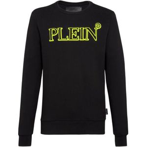Philipp Plein, Sweatshirts & Hoodies, Heren, Zwart, L, Katoen, Katoenen Fleece Crewneck Sweatshirt
