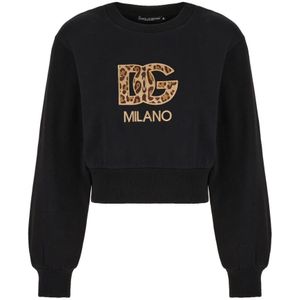 Dolce & Gabbana, Sweatshirts & Hoodies, Dames, Zwart, S, Stijlvolle Felpe Sweatshirt