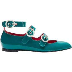 Scarosso, Schoenen, Dames, Groen, 35 EU, Leer, Pauwgroen Patentleren Balletflats