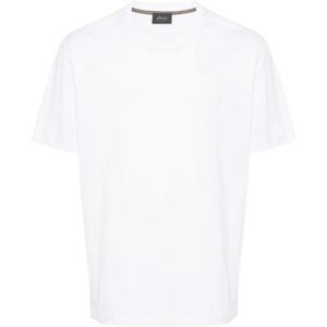 Brioni, Tops, Heren, Wit, M, Katoen, Geborduurd Logo Wit Katoenen T-Shirt