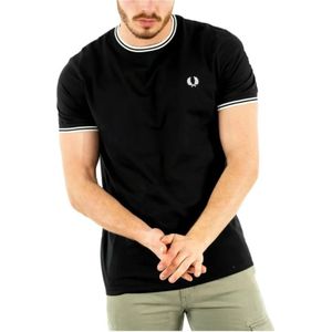 Fred Perry, Contrasterende Trim Korte Mouw T-Shirt Zwart, Heren, Maat:L