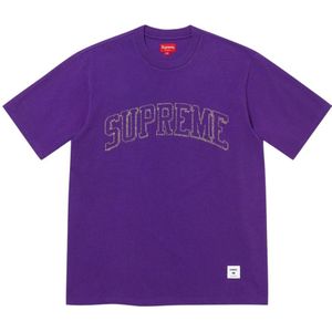 Supreme, Tops, Heren, Paars, M, Katoen, Paarse Geborduurde Korte Mouw Top