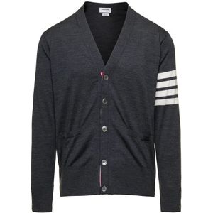 Thom Browne, Klassieke V-Hals Cardigan in Grijs Grijs, Heren, Maat:M