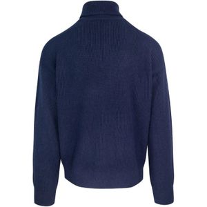 Maison Kitsuné, Truien, Heren, Blauw, M, Wol, Blauwe Merinowollen trui met vossenpatch