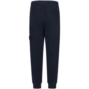 Stone Island, Broeken, Dames, Blauw, S, Katoen, Blauwe elastische broek met geribbelde onderkant