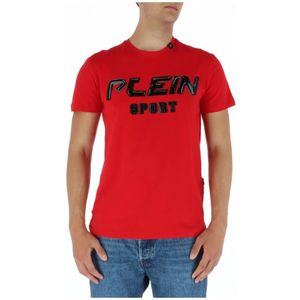Plein Sport, Rode Print Korte Mouw T-shirt Rood, Heren, Maat:S