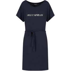 Emporio Armani, Ronde hals cover-up jurk met tailleband Blauw, Dames, Maat:M