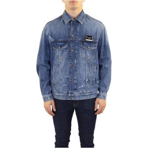 Dolce & Gabbana, Jassen, Heren, Blauw, L, Denim, Heren Denim Jacquet met plaque