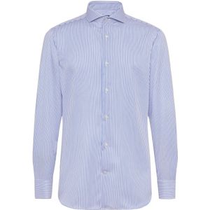 Boggi Milano, Overhemden, Heren, Blauw, XS, Katoen, Regular Fit Gestreept Katoenen Twill Overhemd