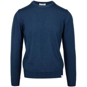 Roy Roger's, Truien, Heren, Blauw, 2Xl, Wol, Blauwe Merinowollen Crew-Neck Sweater