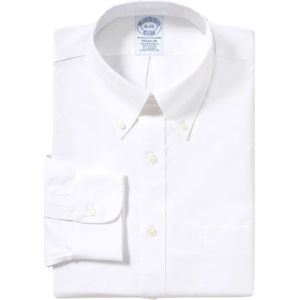 Brooks Brothers, Overhemden, Heren, Wit, S, Katoen, Witte Regular Fit Non-Iron Stretch Katoenen Overhemd met Button-Down Kraag