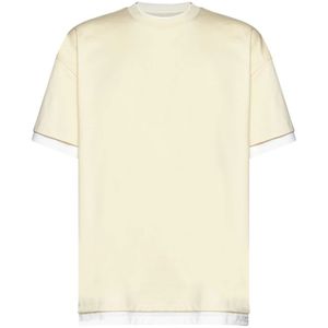 Jil Sander, Tops, Heren, Beige, S, Katoen, Logo-print Two-tone T-shirt