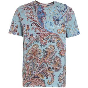 Etro, Tops, Heren, Blauw, L, T-shirt met paisley print
