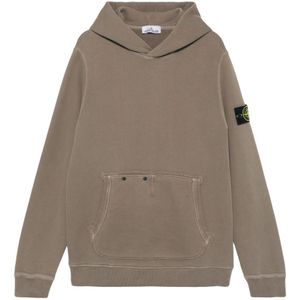 Stone Island, Sweatshirts & Hoodies, Heren, Bruin, L, Katoen, Bruine Katoenen Jersey Hoodie Kangoeroezak