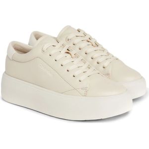 Calvin Klein, Schoenen, Dames, Beige, 40 EU, Beige Lace-Up Flatform Sneakers