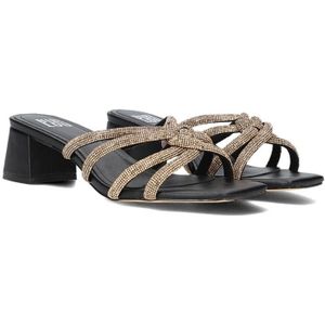 Bibi Lou, Schoenen, Dames, Geel, 36 EU, Leer, Zwarte Strappy Muiltjes Sandalen met Strass