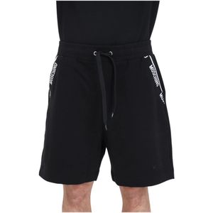 Moschino, Korte broeken, Heren, Zwart, XL, Katoen, Zwarte Shorts met Koord en Logo