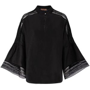 Ermanno Scervino, Linnen Blouse met Uitgesneden Details Zwart, Dames, Maat:M