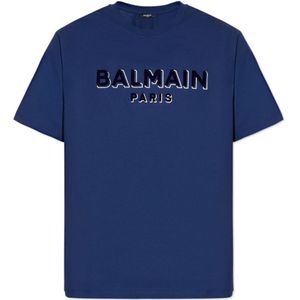 Balmain, Tops, Heren, Blauw, 2Xl, Katoen, Oversized T-shirt