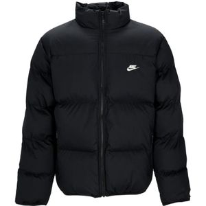 Nike, Jassen, Heren, Zwart, M, Polyester, Zwart/Wit Puffer Jas Hoge Kraag