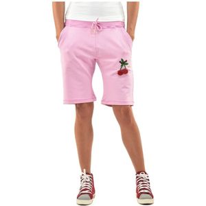 Dsquared2, Korte broeken, Dames, Roze, S, Katoen, Elegante en comfortabele katoenen shorts met kersen- en pailletdetails