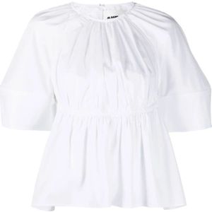 Jil Sander, Blouses & Shirts, Dames, Wit, S, Katoen, Witte Peplum Taille Cut-Out Top